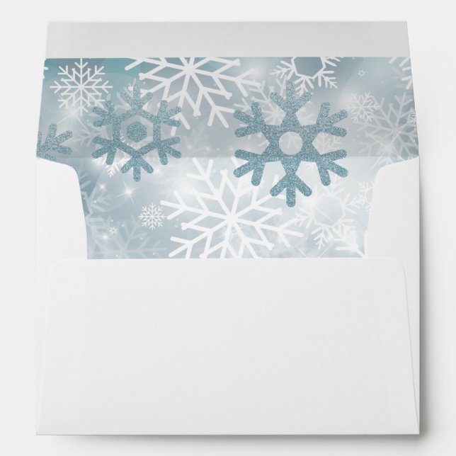 Dusty Blue Snowflake Enveloppe Mariage moderne (Dos (Bas))