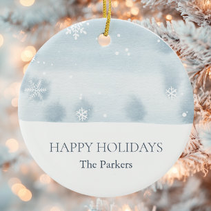 Dusty Blue Snowflake “Happy Holidays” Ornament