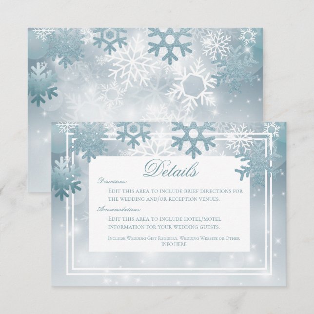 Dusty Blue Snowflake Modern Details Wedding Enclosure Card (Front/Back)
