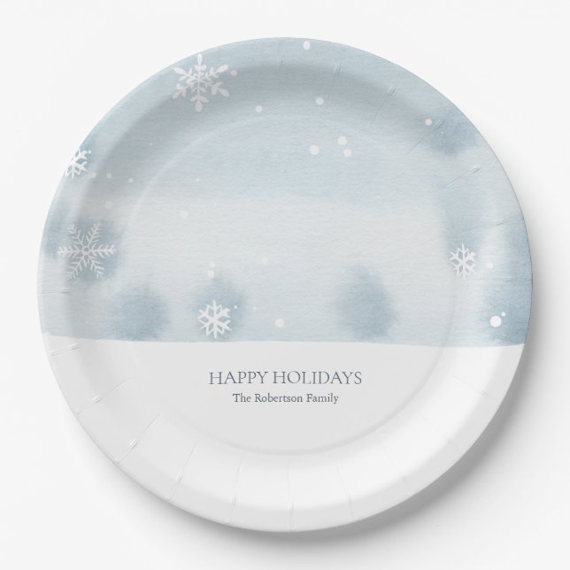 Dusty Blue Snowflake Paper Plate (Front)