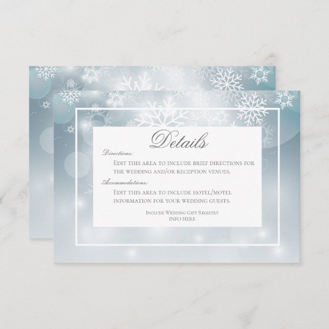 Dusty Blue Snowflake Sky Modern Details Wedding Enclosure Card (Front/Back)