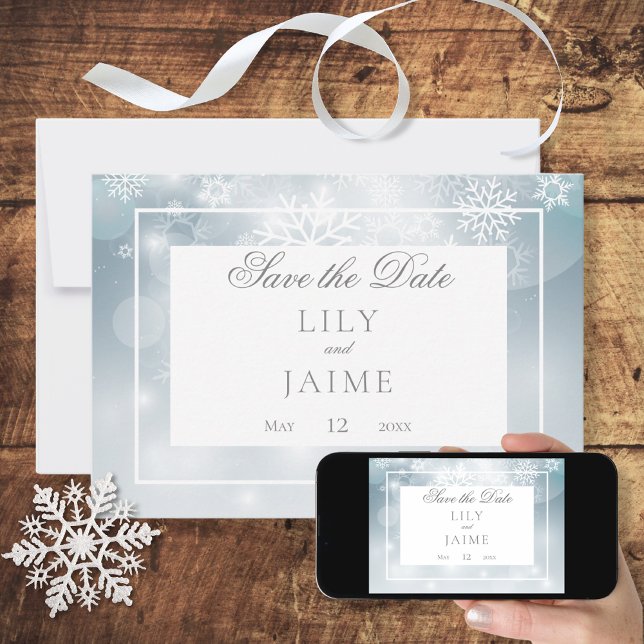 Dusty Blue Snowflake Sky Modern Wedding Save The Date (Creator Uploaded)
