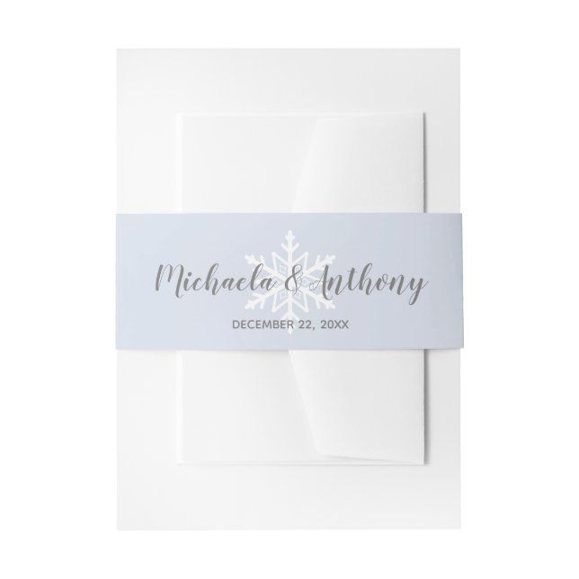 Dusty Blue Snowflake Winter Wedding Invitation Belly Band (Front Example)