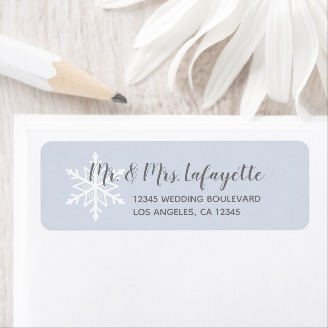 Dusty Blue Snowflake Winter Wedding Return Address (Insitu)