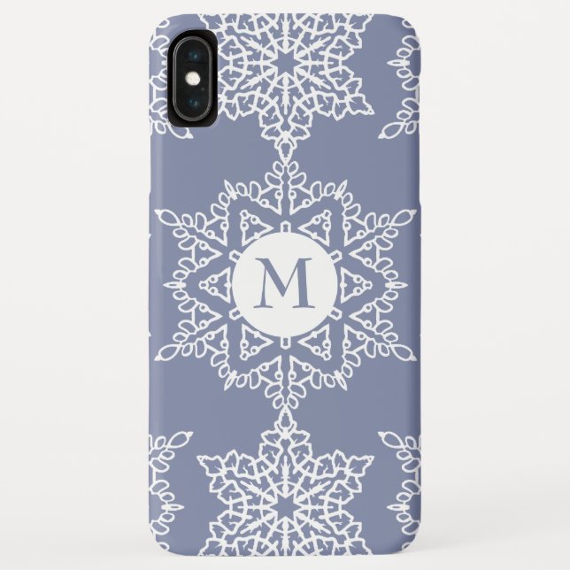 Dusty Blue Snowflakes Christmas Holiday Monogram Case-Mate iPhone Case (Back)