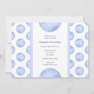 dusty blue soccer balls pattern girly birthday invitation