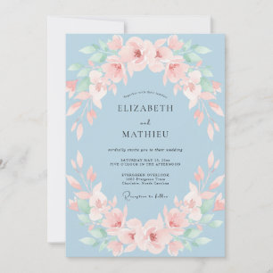 Dusty Blue Soft Blossom Wedding Invitation