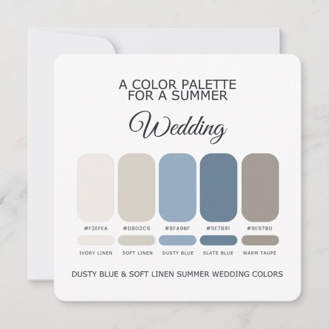 Dusty Blue Soft Linen Summer Wedding Palette Card (Front)