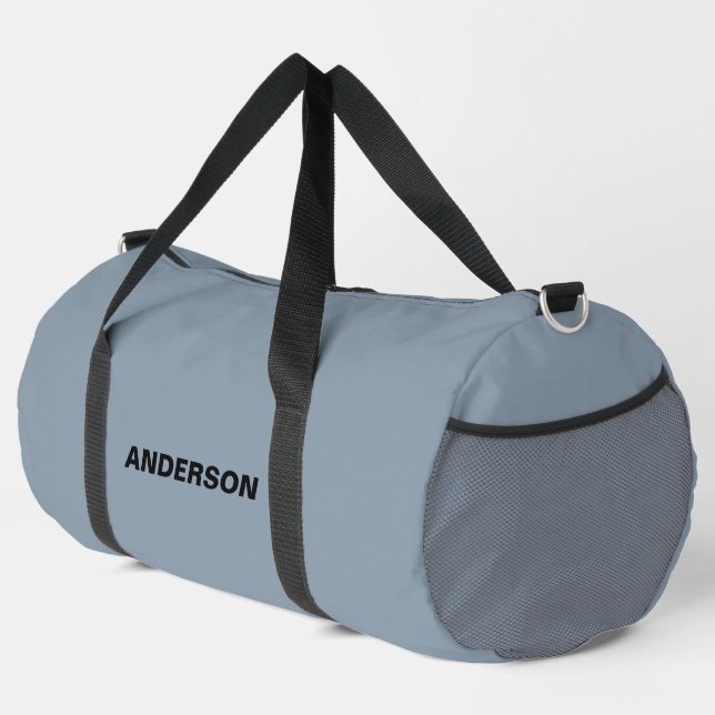 Dusty Blue Solid Colour Custom name  Duffle Bag (Right Corner)