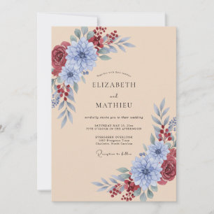 Dusty Blue Sophisticated Autumn Wedding Invitation