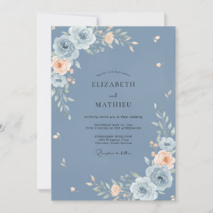 Dusty Blue Sophisticated Floral Wedding Invitation
