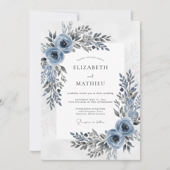Dusty Blue Sophisticated Winter Wedding Invitation (Front)
