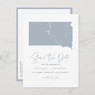 Dusty Blue South Dakota Map QR Code Save the Date Announcement Postcard