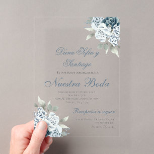 Dusty Blue Spanish Wedding Acrylic invitation