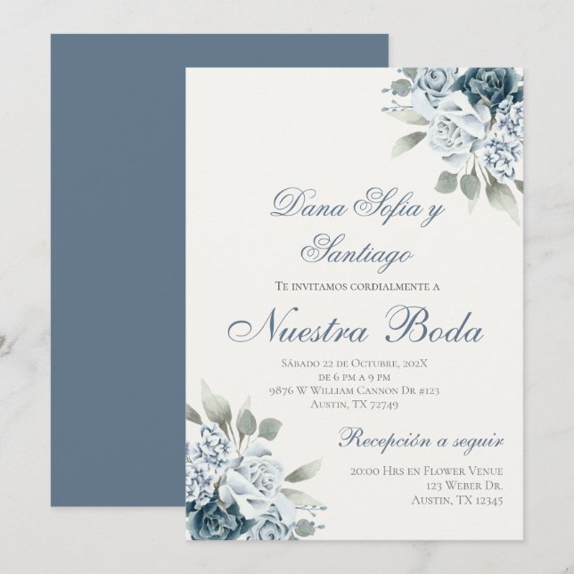 Dusty Blue Spanish Wedding invitation (Front/Back)