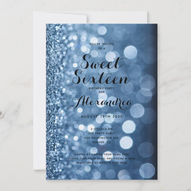 Dusty Blue Sparkle Sweet Sixteen 16 Birthday Invitation (Front)