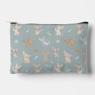 Dusty Blue Sphynx Cat Pattern Custom Monogram Kids Accessory Pouch