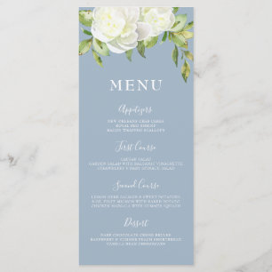 Dusty Blue Spring Floral Peony Wedding Menu