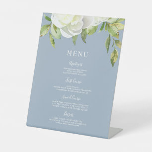 Dusty Blue Spring Floral Peony Wedding Menu Pedestal Sign