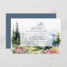 Dusty Blue Spring Mountains Wedding Carte RSVP
