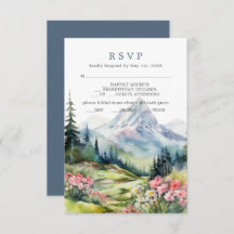 Dusty Blue Spring Mountains Wedding Carte RSVP