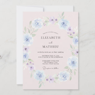 Dusty Blue Springtime Floral Wedding Invitation