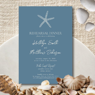 Dusty Blue Starfish Beach Ocean Rehearsal Dinner Invitation