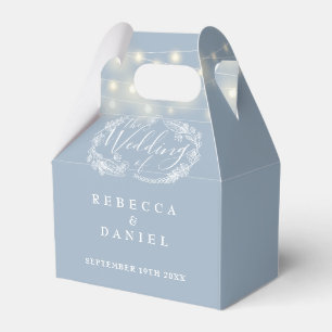 Dusty Blue String Lights Floral Wedding Favor Box