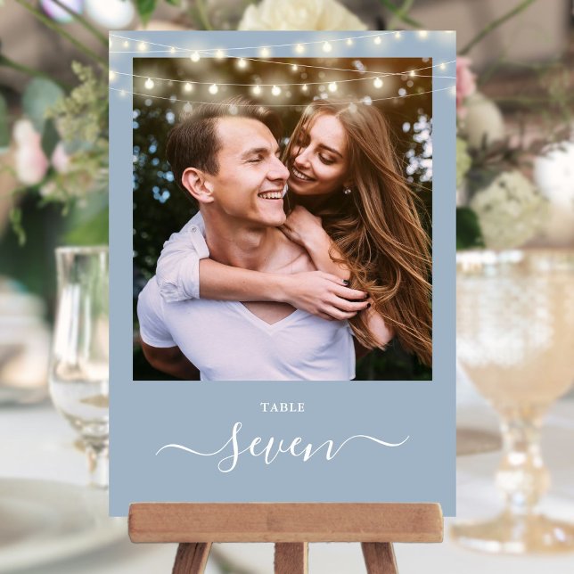 Dusty Blue String Lights Photo Table Number (Dusty Blue String Lights Photo Table Number)