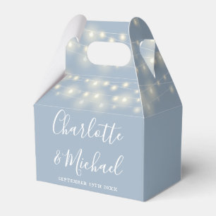 Dusty Blue String Lights Signature Script Wedding Favor Box