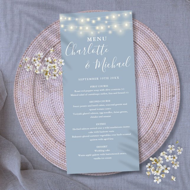 Dusty Blue String Lights Signature Wedding Menu (Dusty Blue String Lights Signature Wedding Menu)