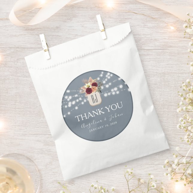 Dusty Blue String Lights Wedding Favour Bag (Clipped)