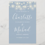 Dusty Blue String Lights Wedding Program<br><div class="desc">Dusty blue signature script wedding program featuring pretty string lights and chic modern typography. This stylish wedding program can be personalized with your special wedding day information. Designed by Thisisnotme©</div>