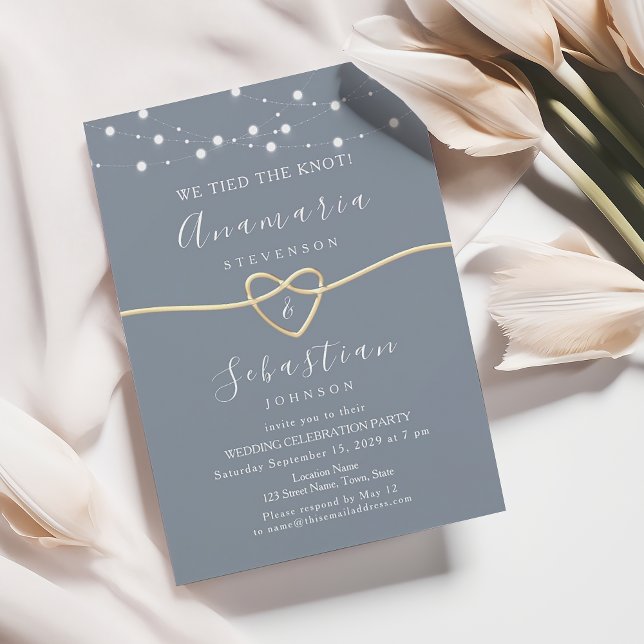 Dusty Blue String Lights Wedding Reception Invitation (Creator Uploaded)