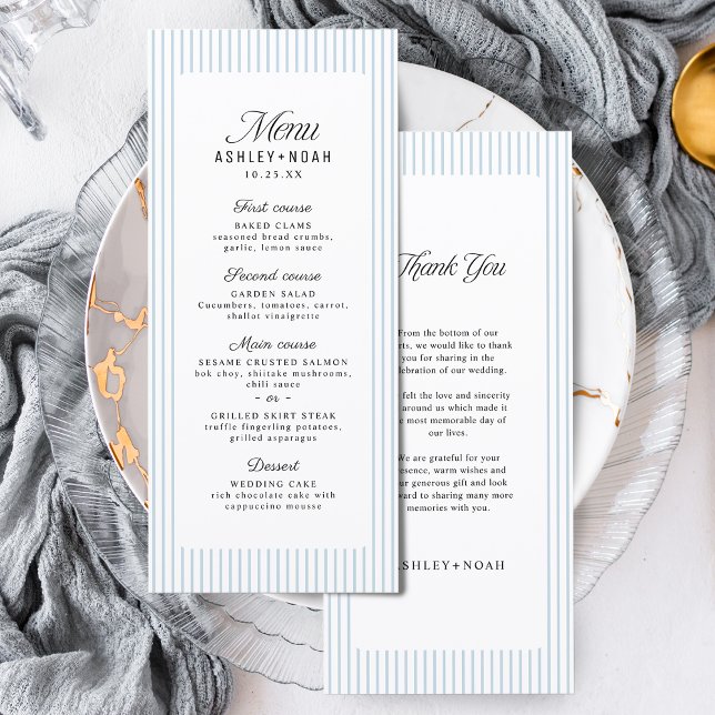 Dusty Blue Striped Elegance Classy Wedding Menu (Dusty Blue Striped Elegance Classy Wedding Menu)