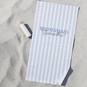 Dusty Blue Striped Personalized Name Bridesmaid Beach Towel