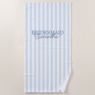 Dusty Blue Striped Personalized Name Bridesmaid Beach Towel
