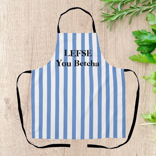 Dusty Blue Striped Uff Da All-Over Print Apron (Creator Uploaded)