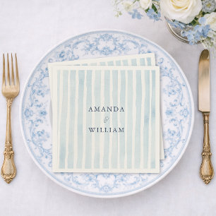 Dusty Blue Striped Wedding Napkin 