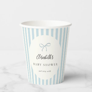 Dusty Blue Stripes Classic Bow Paper Cups