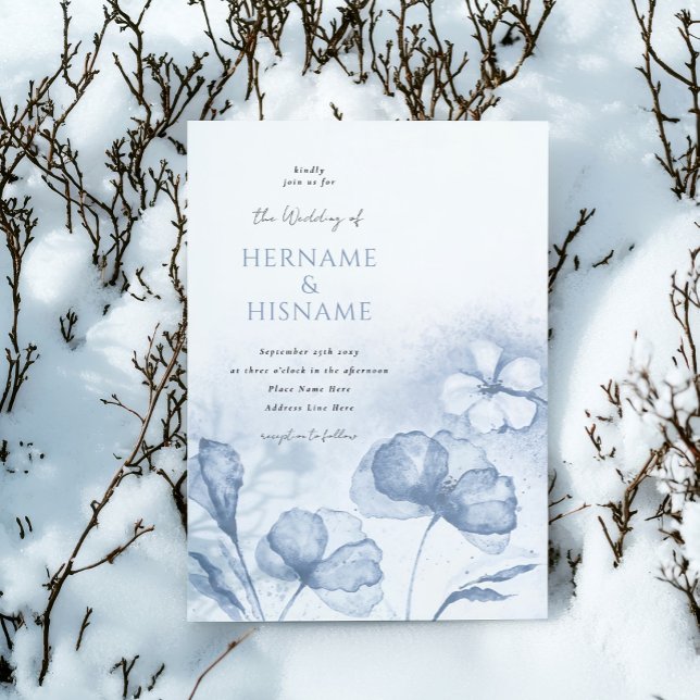 Dusty Blue Stylish Floral Watercolor Wedding Invitation (Creator Uploaded)