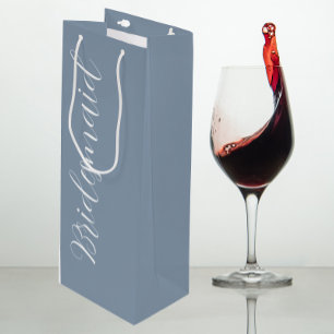 Dusty Blue Stylized Script Wedding Bridesmaid Wine Gift Bag