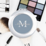 Dusty Blue Stylized Wedding Bridesmaid Monogram Compact Mirror<br><div class="desc">A personalized compact mirror for your wedding bridesmaid or maid of honour that has her initial and name stylized on a trendy,  dusty blue colour background. Edit to replace initial and name. Select your compact mirror style.</div>
