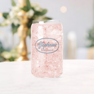 Dusty Blue Stylized Wedding Bridesmaid Name Can Glass