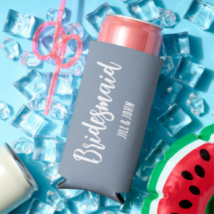 Dusty Blue Stylized Wedding Bridesmaid Seltzer Can Cooler