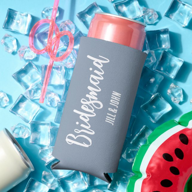 Dusty Blue Stylized Wedding Bridesmaid Seltzer Can Cooler (In Situ Summer)