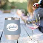 Dusty Blue Stylized Wedding Groomsman Name<br><div class="desc">Gift your wedding groomsman with this trendy and personalized,  stainless steel wine tumbler with his name in stylized script inside a white,  oval design. Background colour and script is dusty blue. Personalize your wine tumbler by editing and replacing name with desired name. Available in many,  popular wedding colour schemes.</div>