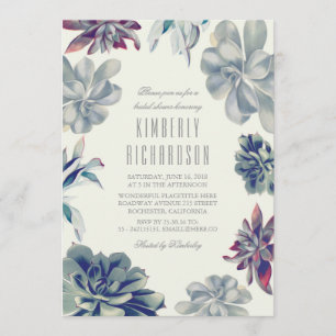 Dusty Blue Succulents Greenery Bridal Shower Invitation