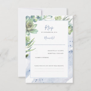 Dusty Blue Succulents Greenery Wedding RSVP