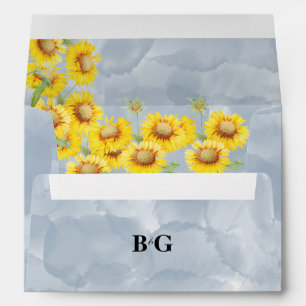 Dusty Blue Sunflowers 5x7 Wedding Invitation Envelope